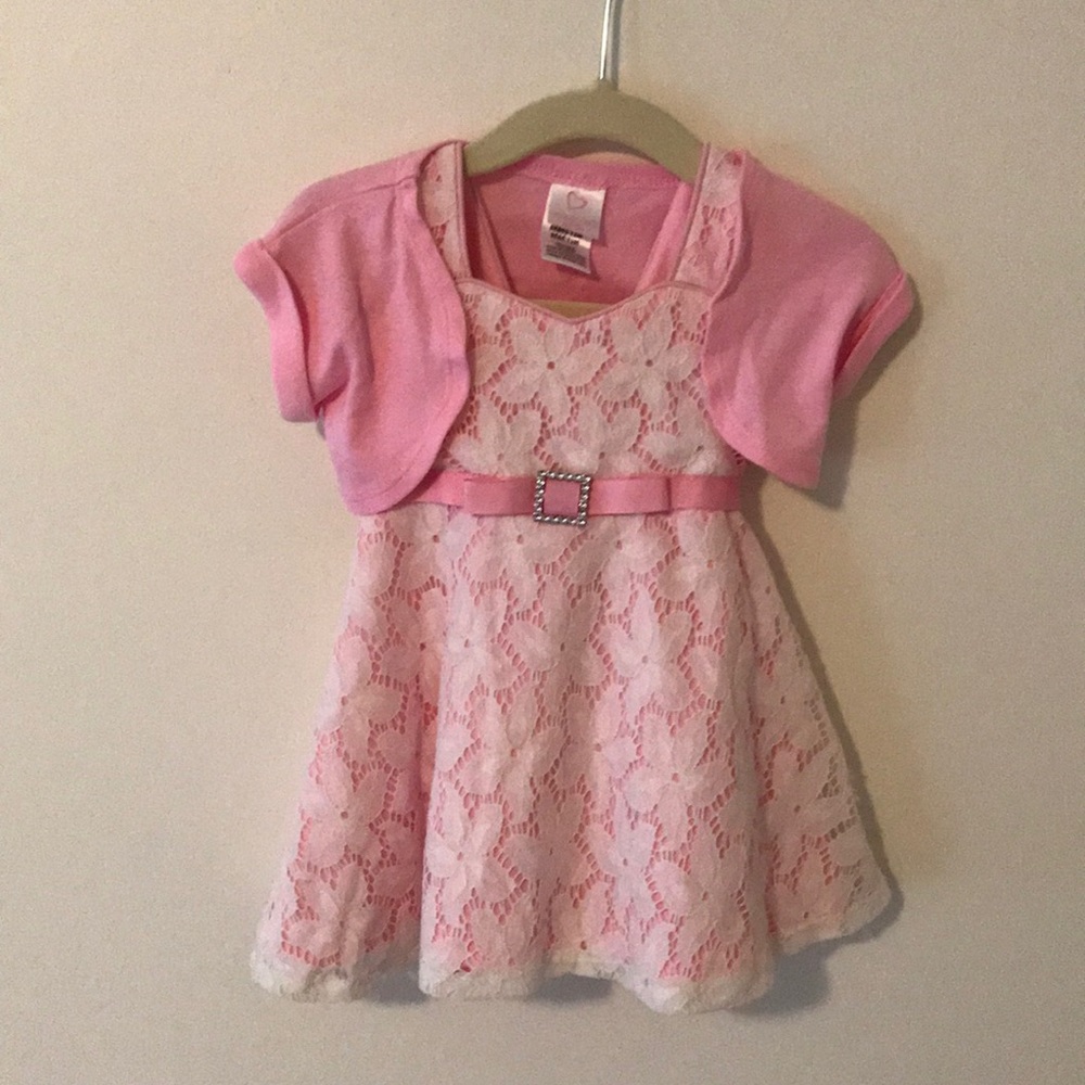 ❤️ 3/$25 Pink and lace fancy Spring dress | 12 months
